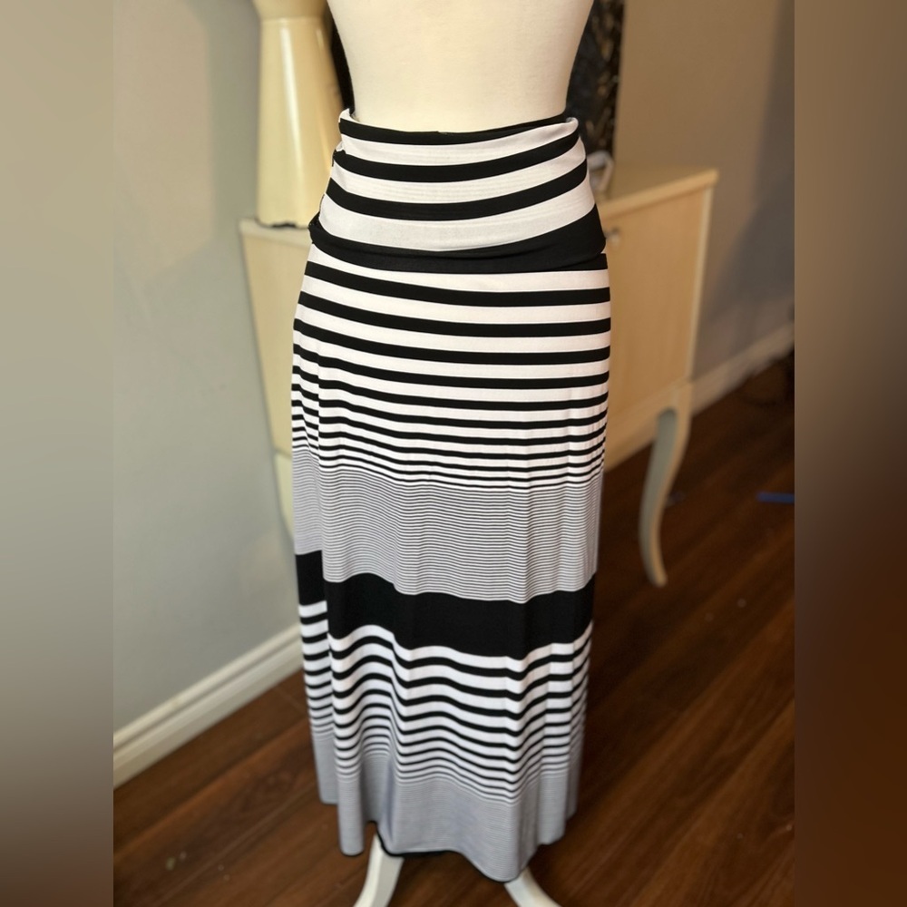 Y2K Striped Fold-Over Waist Maxi Skirt / Dress - S